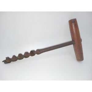 Bates USA Spur Wing 1/2" Auger Bore Brace Boring 8" Drill Bit No.8 WOODEN HANDLE